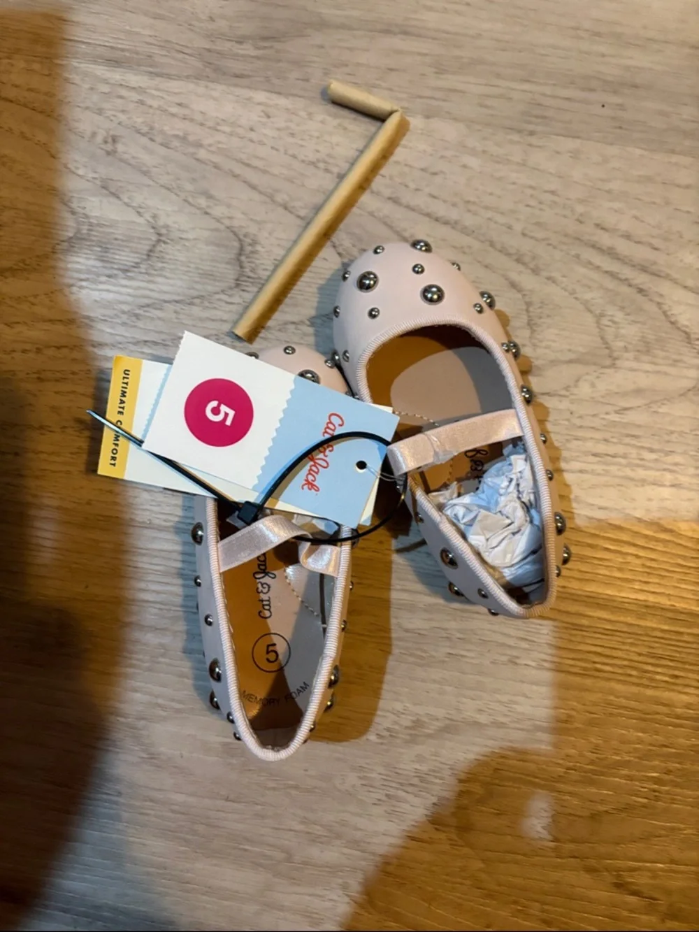 Cat & Jack Pink Studded Mary Jane Flats for Kids size 5 new